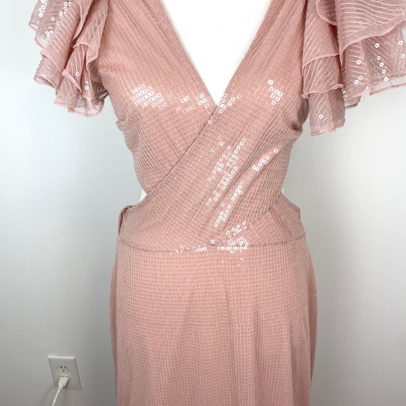 Mac Duggal Sequined Ruffled Cut Out Lace Up Gown In Rose Pink 10829 Size 8 New - Picture 4 of 16
